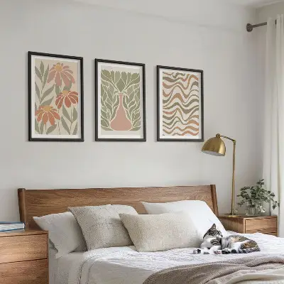 Pastelno apstraktno cvijeće set od 3 slike u okviru