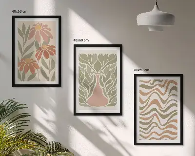 Pastelno apstraktno cvijeće set od 3 slike u okviru