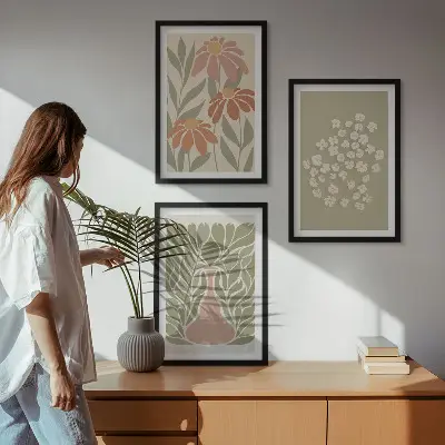 Cvjetni boho uzorci triptih u okviru