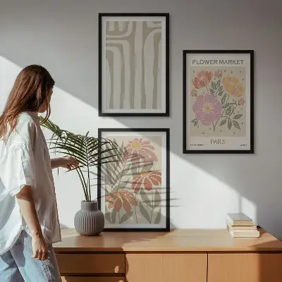Botanički motivi pariški minimalizam set od 3 slike u okviru