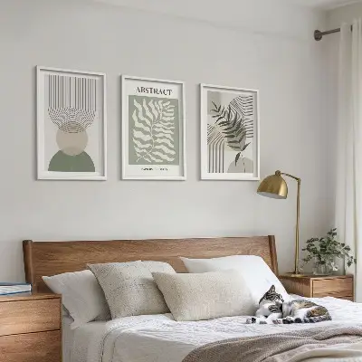 Botaničke boho apstrakcije triptih u okviru