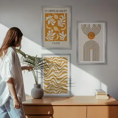 Plakati s geometrijskim uzorcima biljaka set od 3 slike u okviru