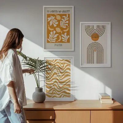 Plakati s geometrijskim uzorcima biljaka set od 3 slike u okviru