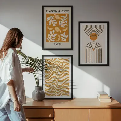 Plakati s geometrijskim uzorcima biljaka set od 3 slike u okviru