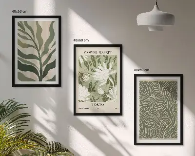 Boho ukrasi s biljnim uzorcima set od 3 slike u okviru