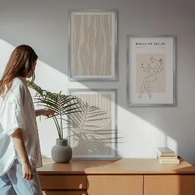 Apstraktni boho ukrasi set od 3 slike u okviru