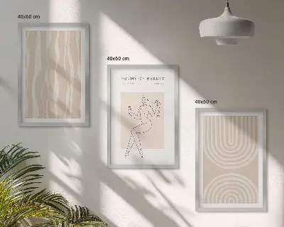 Apstraktni boho ukrasi set od 3 slike u okviru