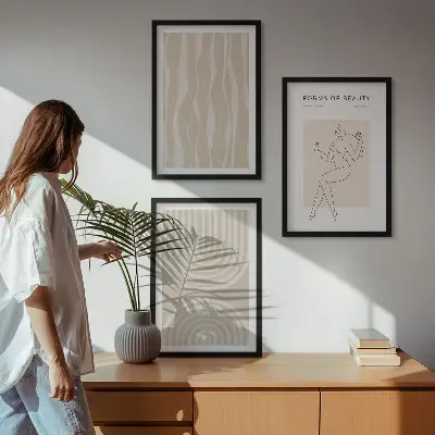 Apstraktni boho ukrasi set od 3 slike u okviru