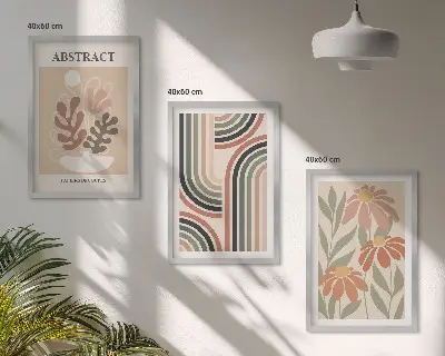 Apstraktne biljke u pastelnim bojama set od 3 slike u okviru