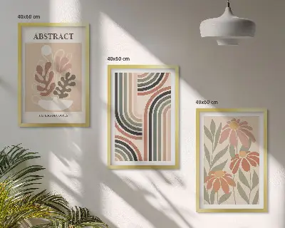 Apstraktne biljke u pastelnim bojama set od 3 slike u okviru