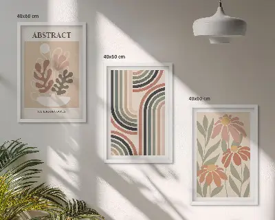 Apstraktne biljke u pastelnim bojama set od 3 slike u okviru