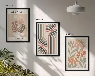 Apstraktne biljke u pastelnim bojama set od 3 slike u okviru