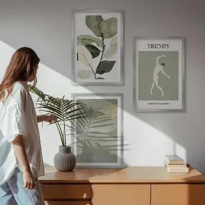 Apstraktni uzorci silueta biljaka triptih u okviru