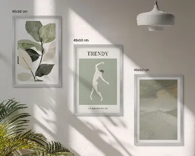 Apstraktni uzorci silueta biljaka triptih u okviru