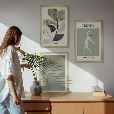 Apstraktni uzorci silueta biljaka triptih u okviru
