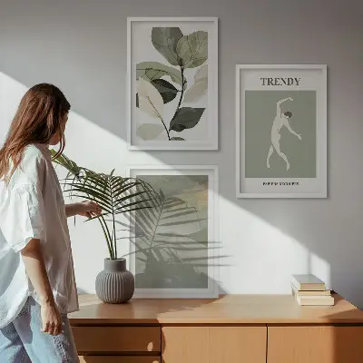 Apstraktni uzorci silueta biljaka triptih u okviru