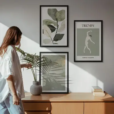 Apstraktni uzorci silueta biljaka triptih u okviru