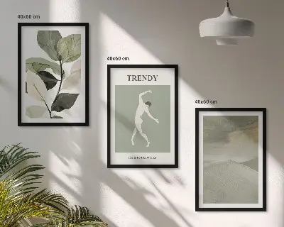 Apstraktni uzorci silueta biljaka triptih u okviru