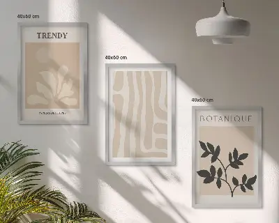 Triptih u okviru elegantni biljni uzorci u bež i crnoj boji