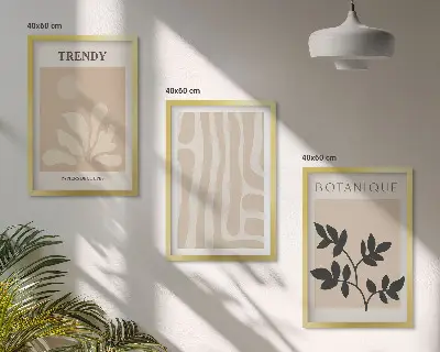 Triptih u okviru elegantni biljni uzorci u bež i crnoj boji