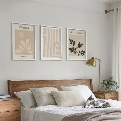 Triptih u okviru elegantni biljni uzorci u bež i crnoj boji