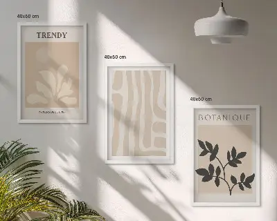 Triptih u okviru elegantni biljni uzorci u bež i crnoj boji