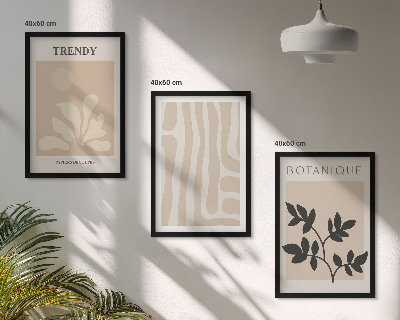 Triptih u okviru Elegantni biljni uzorci bež crne