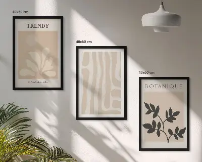 Triptih u okviru elegantni biljni uzorci u bež i crnoj boji