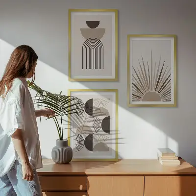Zidna galerija apstraktni oblici u bež i smeđim tonovima