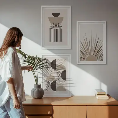 Zidna galerija apstraktni oblici u bež i smeđim tonovima