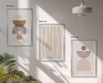 Set 3 slike u okviru Apstraktni oblici smeđe bež boje
