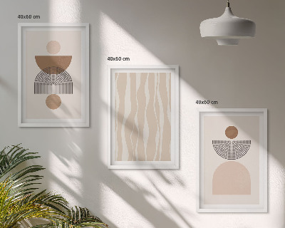 Set 3 slike u okviru Apstraktni oblici smeđe bež boje