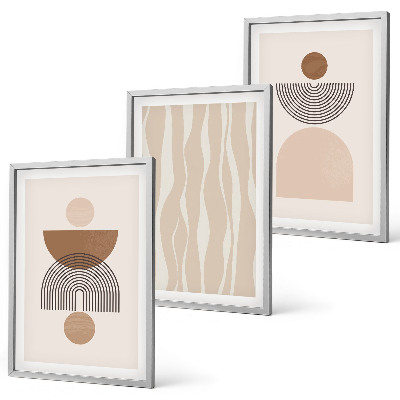 Set 3 slike u okviru Apstraktni oblici smeđe bež boje
