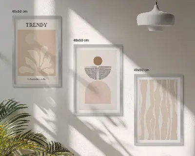 Apstraktna slika u bež nijansama triptih u okviru