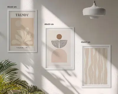 Apstraktna slika u bež nijansama triptih u okviru