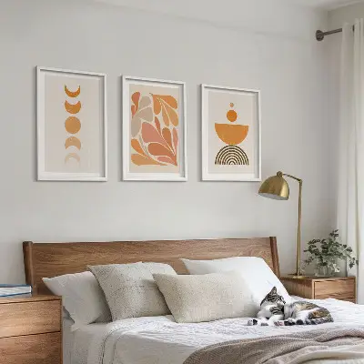 Apstraktni narančasti oblici set od 3 slike u okviru