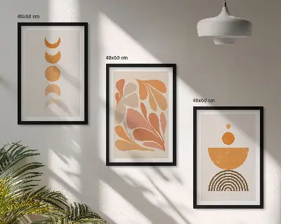 Apstraktni narančasti oblici set od 3 slike u okviru