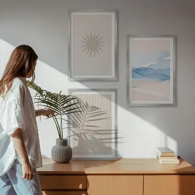 Apstraktne linije sunčevih valova u pastelnim bojama set od 3 slike u okviru