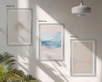 Apstraktne linije sunčevih valova u pastelnim bojama set od 3 slike u okviru