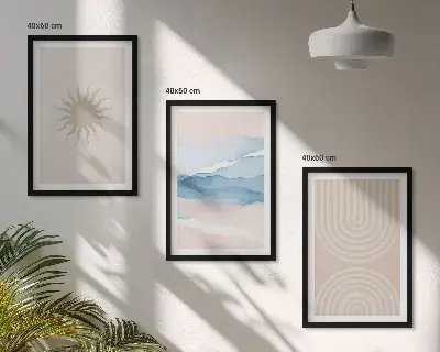 Apstraktne linije sunčevih valova u pastelnim bojama set od 3 slike u okviru