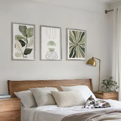 Set od 3 slike u okviru s biljnim motivima, geometrijom i zelenilom