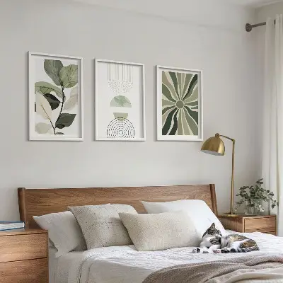 Set od 3 slike u okviru s biljnim motivima, geometrijom i zelenilom