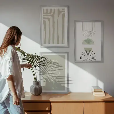 Geometrijski uzorci biljaka triptih u okviru