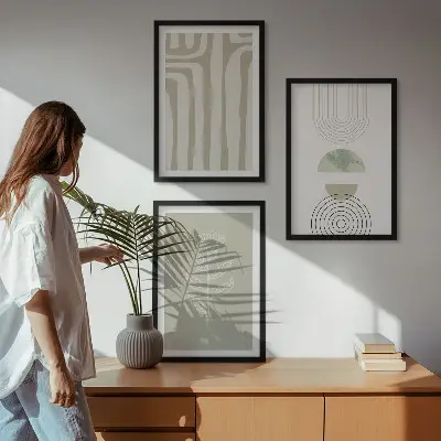 Geometrijski uzorci biljaka triptih u okviru