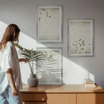 Minimalistička slika ptica set od 3 slike u okviru