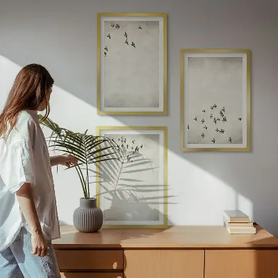 Minimalistička slika ptica set od 3 slike u okviru