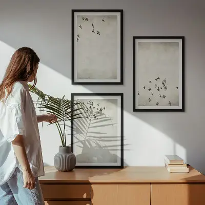 Minimalistička slika ptica set od 3 slike u okviru