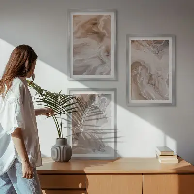 Apstraktni mramorni kamen triptih u okviru