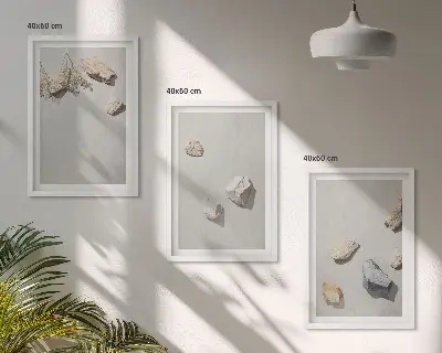 Boho ukras za plažu s kamenjem triptih u okviru