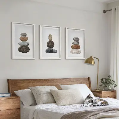 Minimalističko boho kamenje triptih u okviru